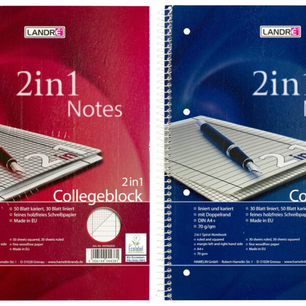 LANDRÉ collegeblok ´2in1´, DIN A4, twee liniaturen, 80 vel