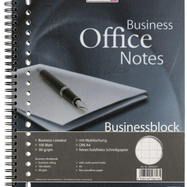 LANDRÉ Businessblock met spiraal, A4, 100 vel, geruit