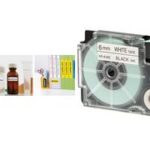 CASIO XR tapecassette, zwart/wit, 18 mm., 8 m.