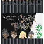 FABER-CASTELL driehoekige kleurpotloden Black Edition, 12 stuks in etui, huidtinten