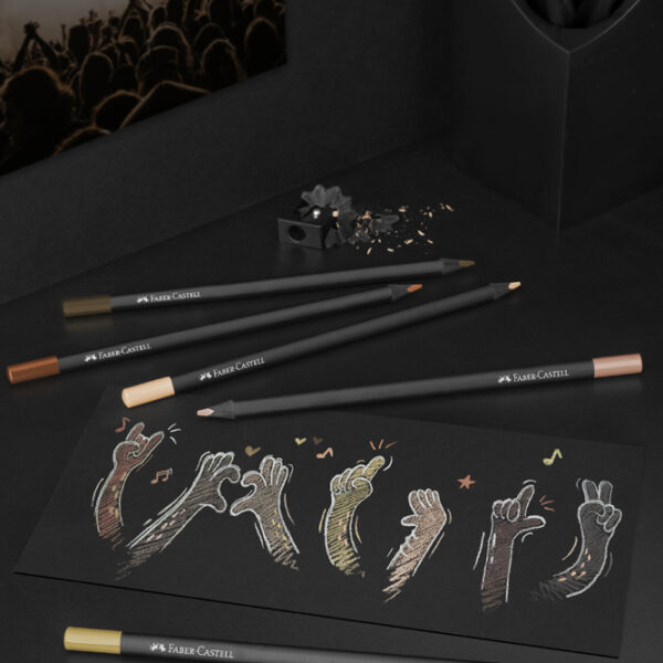 FABER-CASTELL driehoekige kleurpotloden Black Edition, 12 stuks in etui, huidtinten