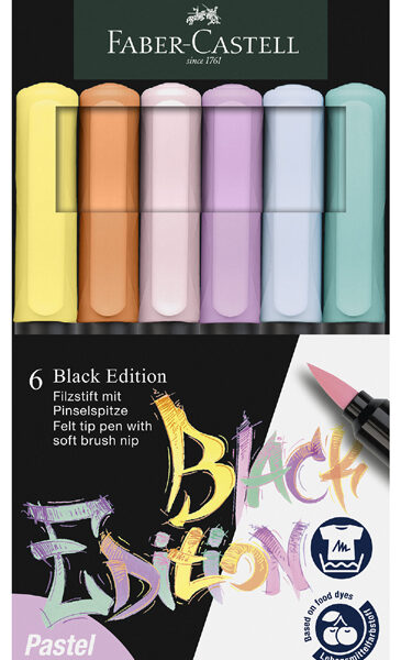 FABER-CASTELL viltstiften Black Edition Pastel, 6 stuks in etui