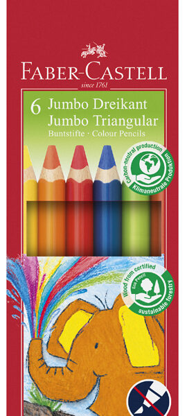 FABER-CASTELL driehoekige kleurpotloden Jumbo, 6 in etui