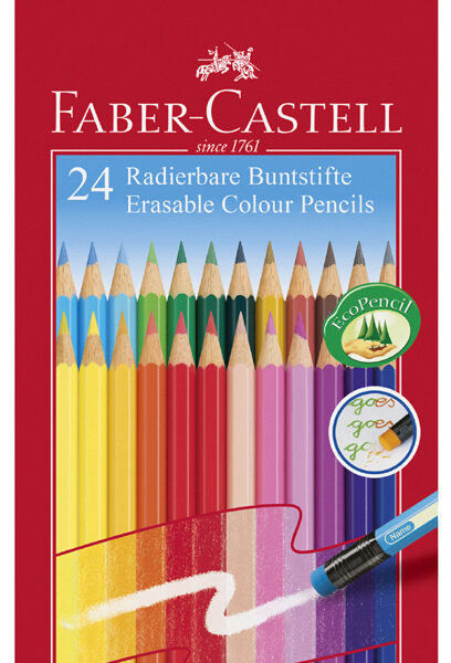 FABER-CASTELL kleurpotloden uitgumbaar, 24 in kartonnen doosje