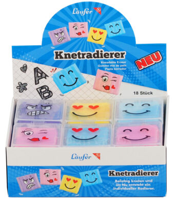 Läufer kneed-vlakgum Gezichten, 18 stuks in display