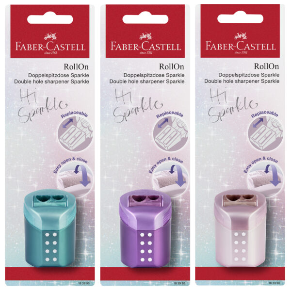 FABER-CASTELL dubbele puntenslijper RollOn SPARKLE, blisterkaart