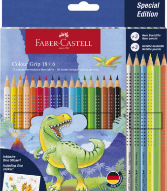 FABER-CASTELL driehoekige kleurpotloden Colour GRIP Dino, 18+6