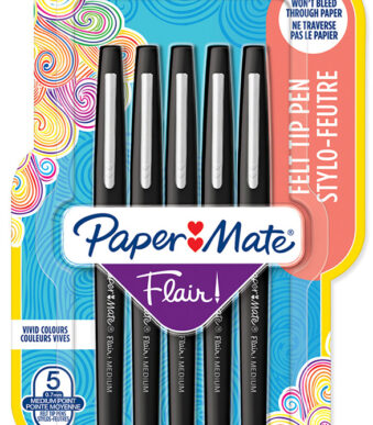 Paper:Mate viltstift Flair, 5 stuks op blister, zwart