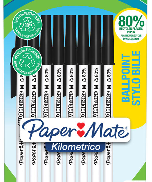 Paper:Mate balpen Kilometrico, zwart, 8 stuks op blister