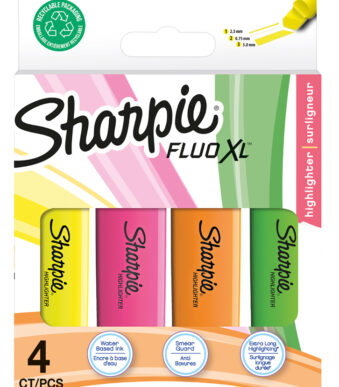 Sharpie tekstmarker FLUO XL, kleuren assorti, 4 stuks op blister