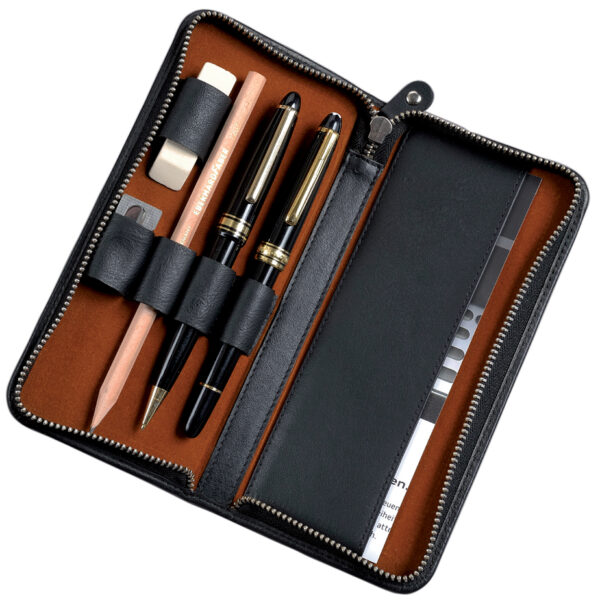 Alassio Pennen-Etui, voor 3 pennen, zwart, zonder inhoud