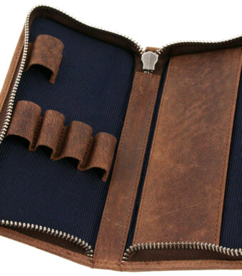 Alassio pennenetui, voor 3 pennen, bruin