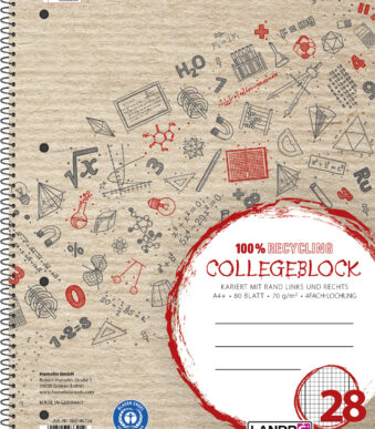 LANDRÉ collegeblok Recycling, DIN A4, geruit, 80 vel, rood