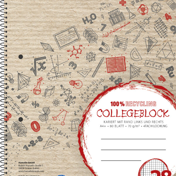 LANDRÉ collegeblok Recycling, DIN A4, geruit, 80 vel, rood