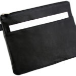 Alassio ritssluitingmapje met voorvakje, leer, zwart