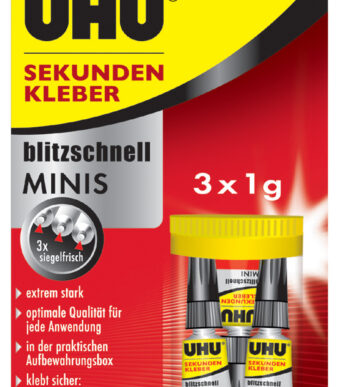 UHU Seconde-lijm bliksemsnel MINIS GEL, 3 tubes à 1 g