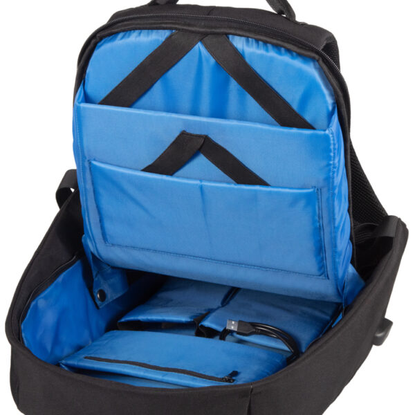 STOP notebook rugzak SAFEPAK RPET ANTIGUA, met USB-laadpoort, zwart