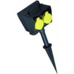 BACHMANN tuinstekkerdoos met grondpen, 2-voudig, zwart