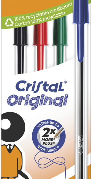 BIC balpen Cristal Original, kleuren assorti, 4 stuks in doos