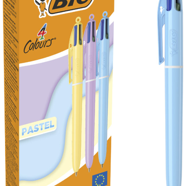 BIC drukbalpen 4 Colours PASTEL, 12 stuks in doosje