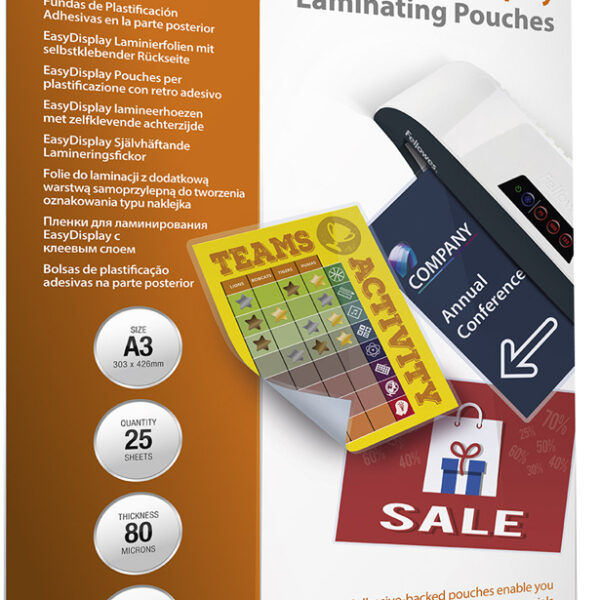 Fellowes lamineerfoliehoes, zelfklevend, A3, 160 mic, 25 st.