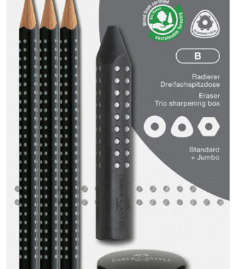 FABER-CASTELL potlood GRIP 2001 set, B, zwart, blister