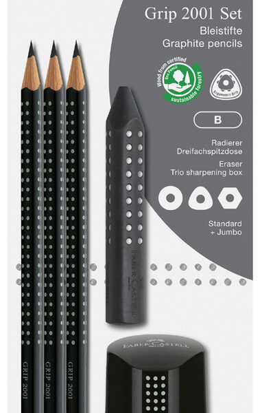FABER-CASTELL potlood GRIP 2001 set, B, zwart, blister