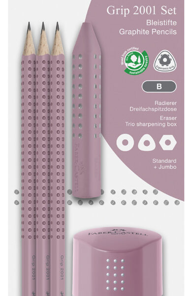 FABER-CASTELL potlood GRIP 2001 set, B, roze, blister