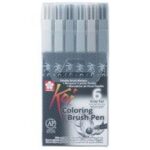SAKURA penseelstift Koi Coloring Brush, 6 in etui, grijs
