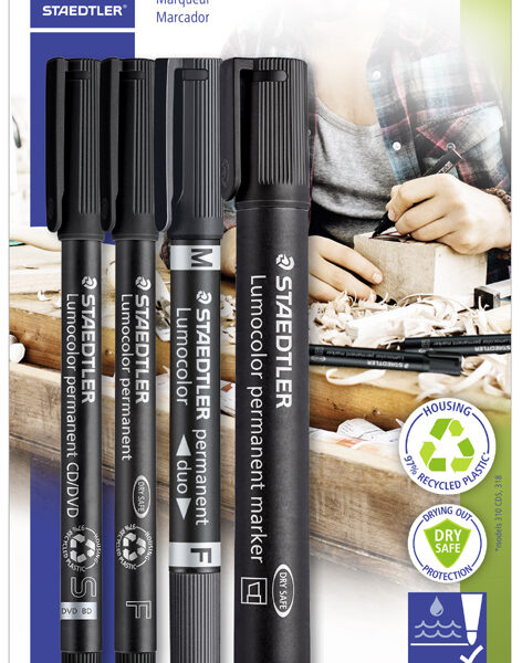 STAEDTLER Lumocolor Permanent-Marker-set, 4-delig, zwart