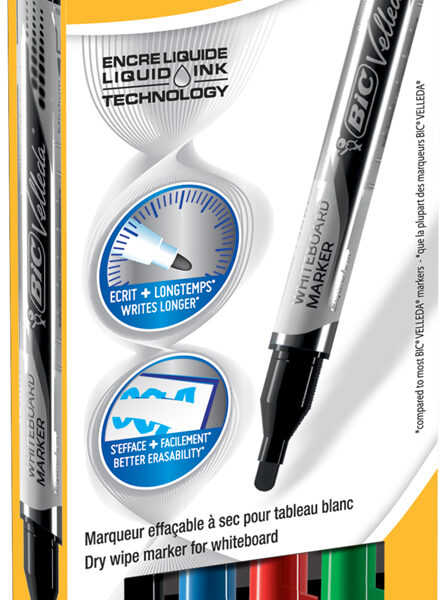 BIC whiteboardmarker Velleda Liquid Ink, ronde punt, 2,2 mm, 4 stuks in etui