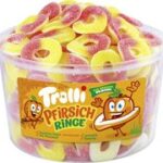 Trolli fruitgum PERZIKRINGEN, 150 stuks in ronde silo