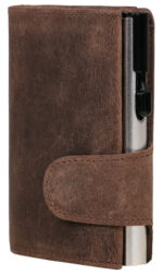 CLICKSAFE portemonnee met kaartenetui, jagersleer, bruin/zilver