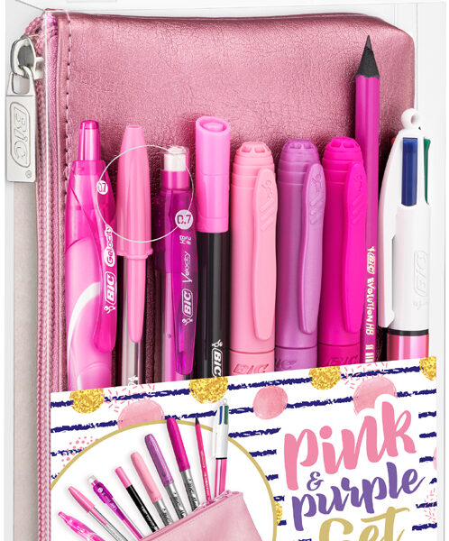 BIC schrijfset 'PINK en PURPLE' met pennenetui, 10-delig