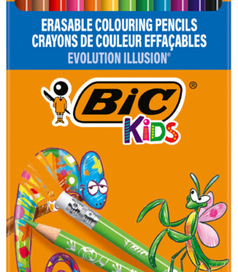BIC KIDS kleurpotloden EVOLUTION ILLUSION, radeerbaar, 12 stuks in etui