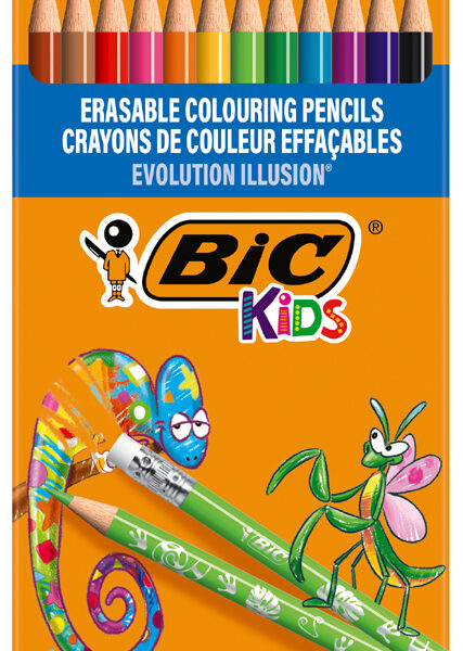 BIC KIDS kleurpotloden EVOLUTION ILLUSION, radeerbaar, 12 stuks in etui