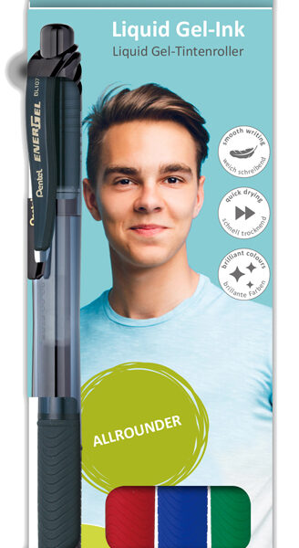 Pentel Liquid gel-roller EnerGel-X BL107, 0,35 mm, 4 kleuren in etui