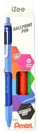 Pentel drukbalpen iZee, 4 stuks in etui, 0,3 mm, basiskleuren
