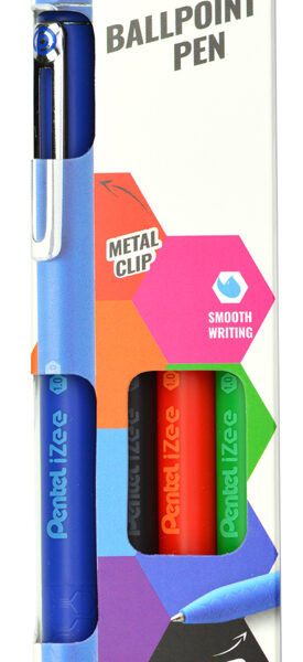 Pentel drukbalpen iZee, 4 stuks in etui, 0,3 mm, basiskleuren