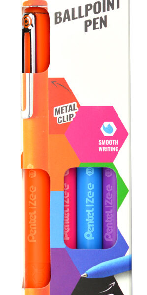 Pentel drukbalpen iZee, 4 stuks in etui, 0,3 mm, trendy kleuren