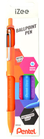 Pentel drukbalpen iZee, 4 stuks in etui, 0,3 mm, basiskleuren