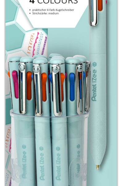 Pentel meerkleuren-drukbalpen iZee, lichtblauw, 0,5 mm, in toonbankdisplay