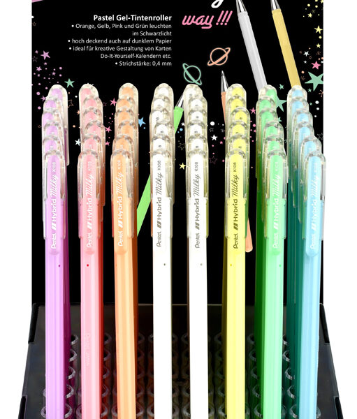 Pentel Gel-rollerball Hybrid Milky, 0,35 mm, pastel, 48 stuks in display