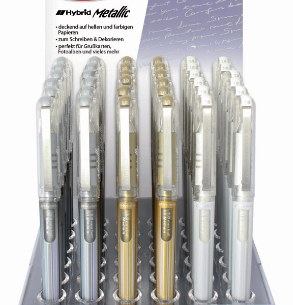 Pentel Gel-rollerball K230, 0,45 mm, goud, zilver, wit, display