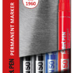 Pentel permanent-marker N50, ronde punt, 4 stuks in etui, assorti