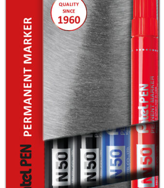 Pentel permanent-marker N50, ronde punt, 4 stuks in etui, assorti