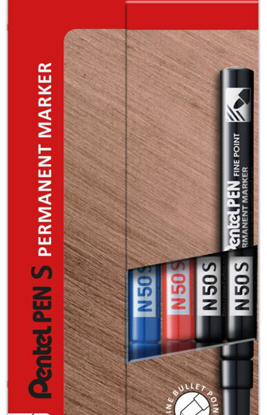 Pentel permanent marker N50S, ronde punt, 4 stuks in etui, kleuren assorti