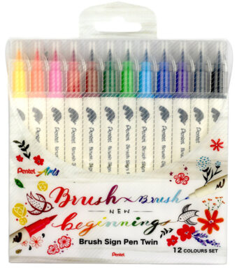 Pentel BrushSignPen penseelstift Twin, set van 12