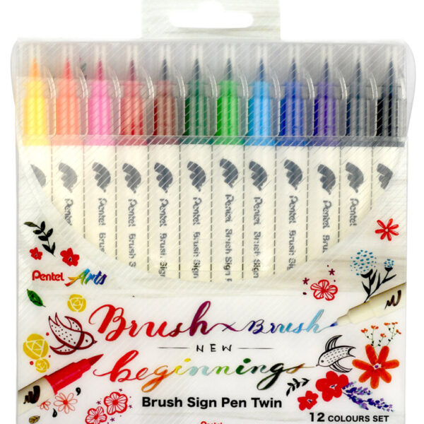 Pentel BrushSignPen penseelstift Twin, set van 12