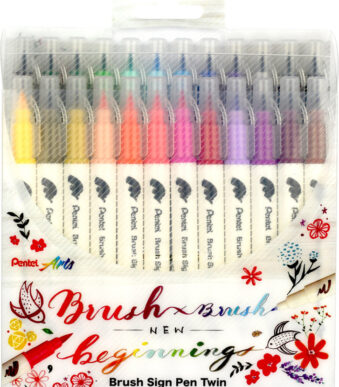 Pentel BrushSignPen penseelstift Twin, set van 24